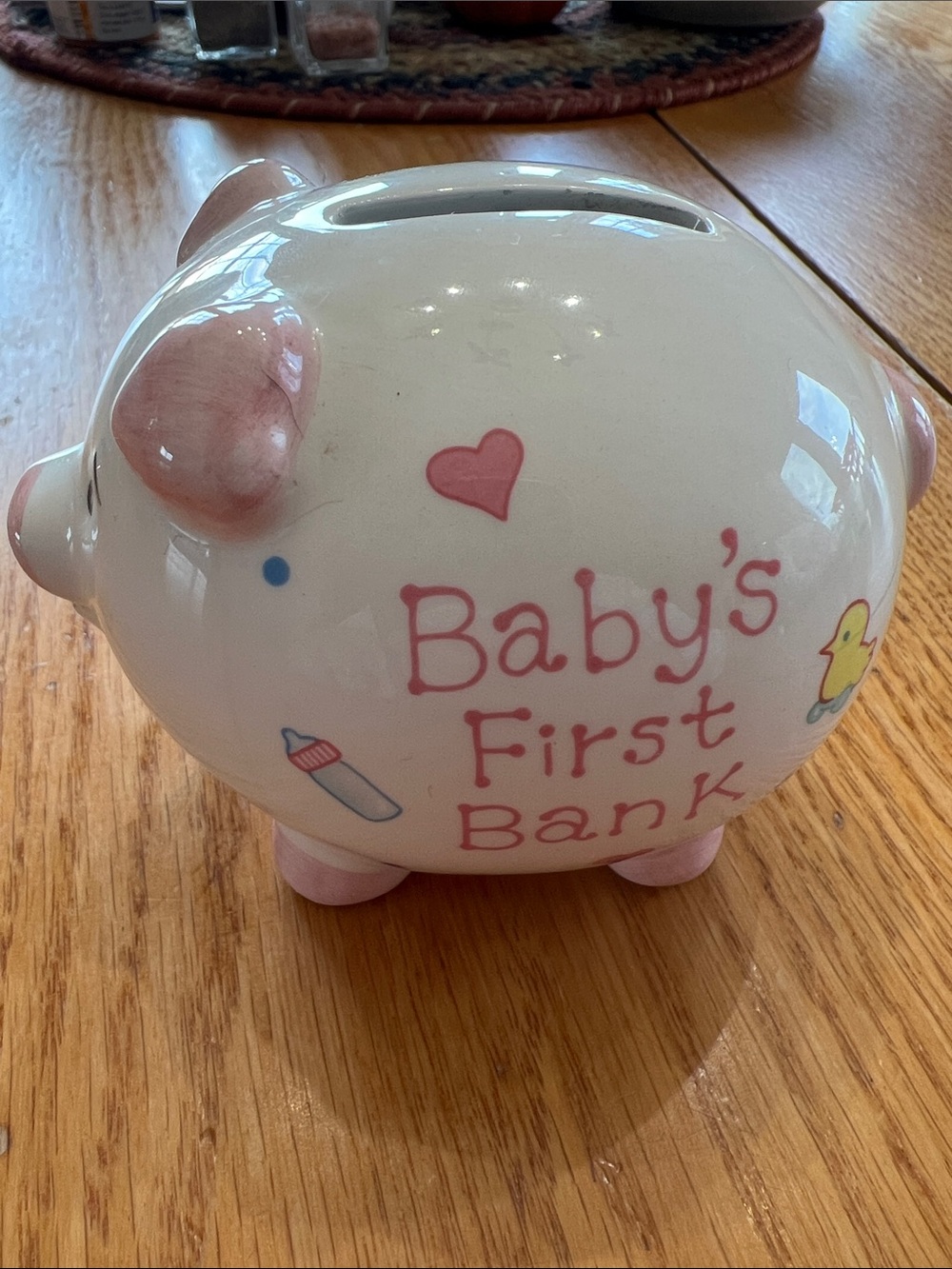 Russ Berrie Baby’sFirst Bank Pink and White Ceramic Piggy Bank